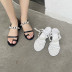 summer new thin strap over toe soft leather thick heel shoes NSHU55406