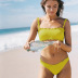 ruffled solid color sling split swimsuit  NSLUT55614