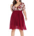 plus size rose printed lace splicing chiffon v-neck high waist dress NSLIB55579