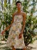  retro floral folds elastic waist slimming suspender dress NSAM59917