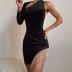 tight spring and summer solid color sexy open back one-shoulder slim hip skirt NSFLY59971