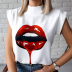 Simple Stand Collar Printed Sleeveless Ladies Shirt NSJIN60135
