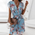Fashion Fluttering Sleeve Waist Floral Pleated Dress NSJIN60134