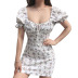 floral halter slim backless sweet puff sleeve dress  NSHHF62022
