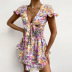 Knotted Print Ruffle Short Sleeve Irregular Dress NSHHF62036