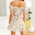 floral puff sleeve short skirt temperament one-line collar dress NSHHF62046