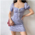 Lace-Up Puff Sleeves Slimming Waist Floral Short Dress NSHHF62049