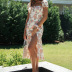floral split skirt puff sleeve dress NSHHF62056