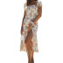 floral split skirt puff sleeve dress NSHHF62056