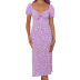 purple floral temperament square neck open back split dress NSHHF62058