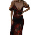 Sexy Falling Shoulder Low-Cut Printed V-neck Dress NSHHF62060