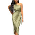 oblique shoulder dress women s irregular strap dress with belt NSHHF62061