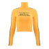 Yellow Long Sleeve Printed Fashion Slim Short Top NSFLY62141