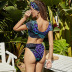 sexy V-neck contrast printing split swimsuit NSLM62175