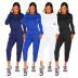 Solid Color Round Neck Long-Sleeved Pullover Blouse & Drawstring Trousers Set NSCQ62240