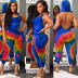 Multicolor Printed Backless Halter Jumpsuit NSWNY62258
