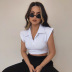 new fashion small flying sleeve lapel solid color sexy short-sleeved T-shirt NSLQ62333