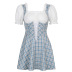 summer new plaid waist puff sleeve dress NSLQ62343