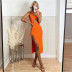 Threaded Side Slit Mid-Length Dress NSAC62372