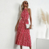 Polka Dot Print Halterneck Strap Sleeveless Dress NSSUO62563