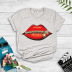 sexy zipper red lip printing T-shirt NSYIC62473