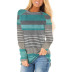 color matching stripes printing round neck loose long sleeve T-shirt NSBTY62684