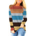 color matching stripes printing round neck loose long sleeve T-shirt NSBTY62684