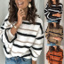 stitching metal striped loose pullover sweater  NSBTY62697