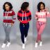 casual striped stitching hooded sweater trousers set NSBTY62701