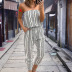 summer new style striped wrap chest sleeveless casual lace jumpsuit NSHHF62710