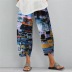 new summer cotton and linen printed elastic plus size cropped trousers NSHHF62728