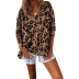 autumn and winter hot models digital printing leopard print V-neck long-sleeved T-shirt NSHHF62748