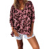 autumn and winter hot models digital printing leopard print V-neck long-sleeved T-shirt NSHHF62748