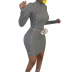 Fashion slim solid color long-sleeved waist bag hip knitted dress  NSHHF62750