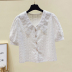 Embroidered cotton and linen chain link flower temperament lace lapel all-match shirt female chiffon shirt NSYID62832