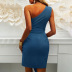 pure color sleeveless oblique shoulder irregular strap dress NSZH62876