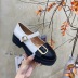 fashion splicing leather buckle flats NSCA62934