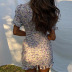 printed V-Neck Pleated Ruffle Dress NSYIS63062