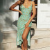 Summer New Sling V-neck Halter Slim Slit Dress NSYIS63051