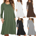 solid Color Long-Sleeved Pocket Dress NSYKD62968