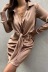 Irregular Cross Folds Lace Silk Satin Dress NSAC62981