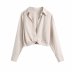 wholesale summer pleated decorative linen blouse NSAM63115