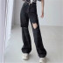 High Waist Hole Loose Wide Leg Washed Retro Straight Mopping Jeans NSAC63134