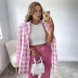 retro pink plaid loose straight two-button top NSAC63139