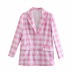 retro pink plaid loose straight two-button top NSAC63139