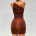 vestido de un solo hombro de cintura alta plisado de color sólido NSHLJ63227