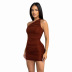 solid color pleated high waist one-shoulder dress NSHLJ63227