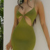 solid color stitching halter strapless hollow high-slit sling dress NSHLJ63230
