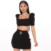 Solid Color Waist & Navel Open Back Threaded Casual Short Skirt Set NSHLJ63246