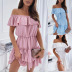 summer new style fashion strapless ruffled pleated solid color dress NSYD63318